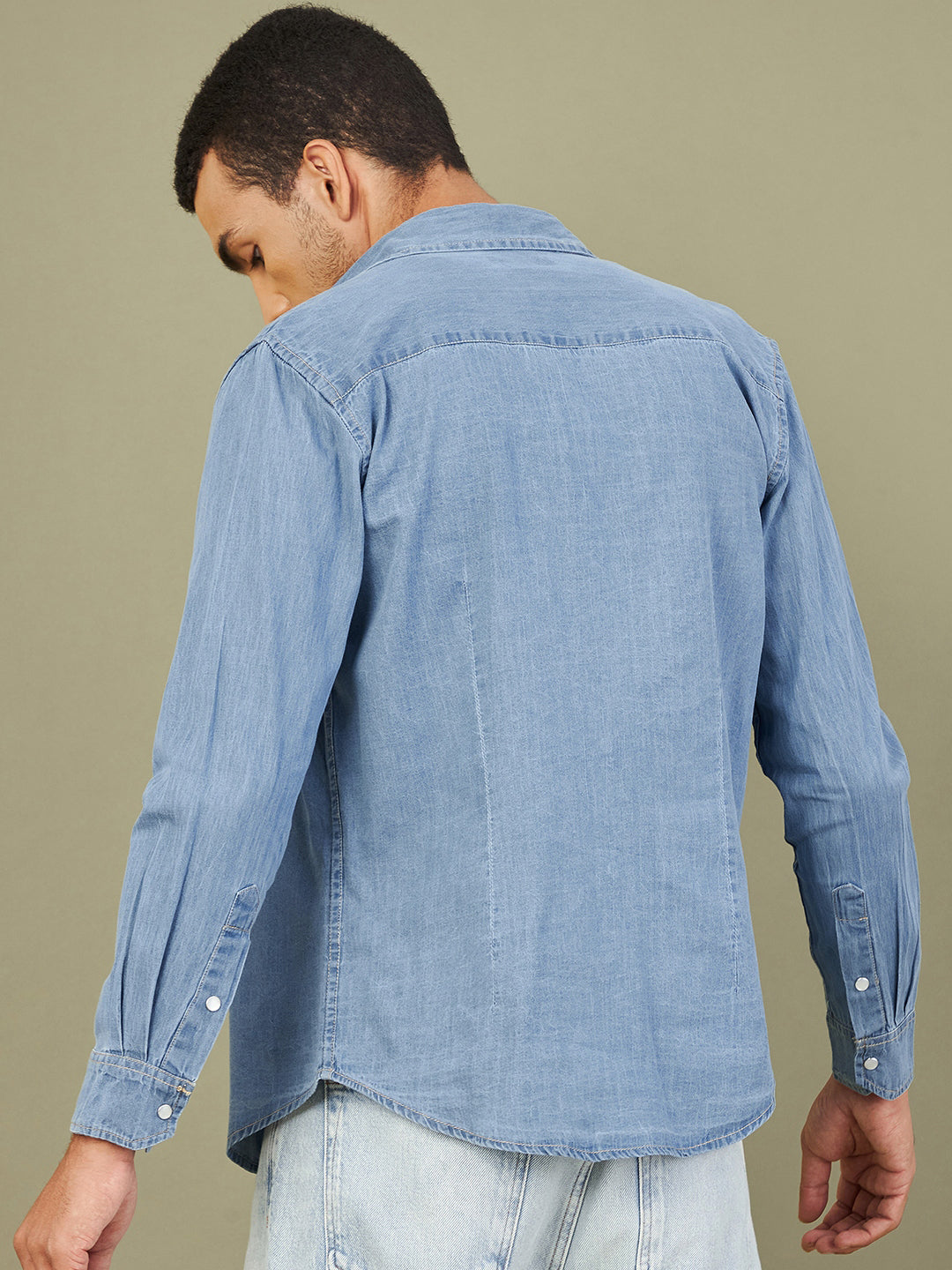 Men's Blue Tencel Flap Pocket Regular Shirt - LYUSH-MASCLN