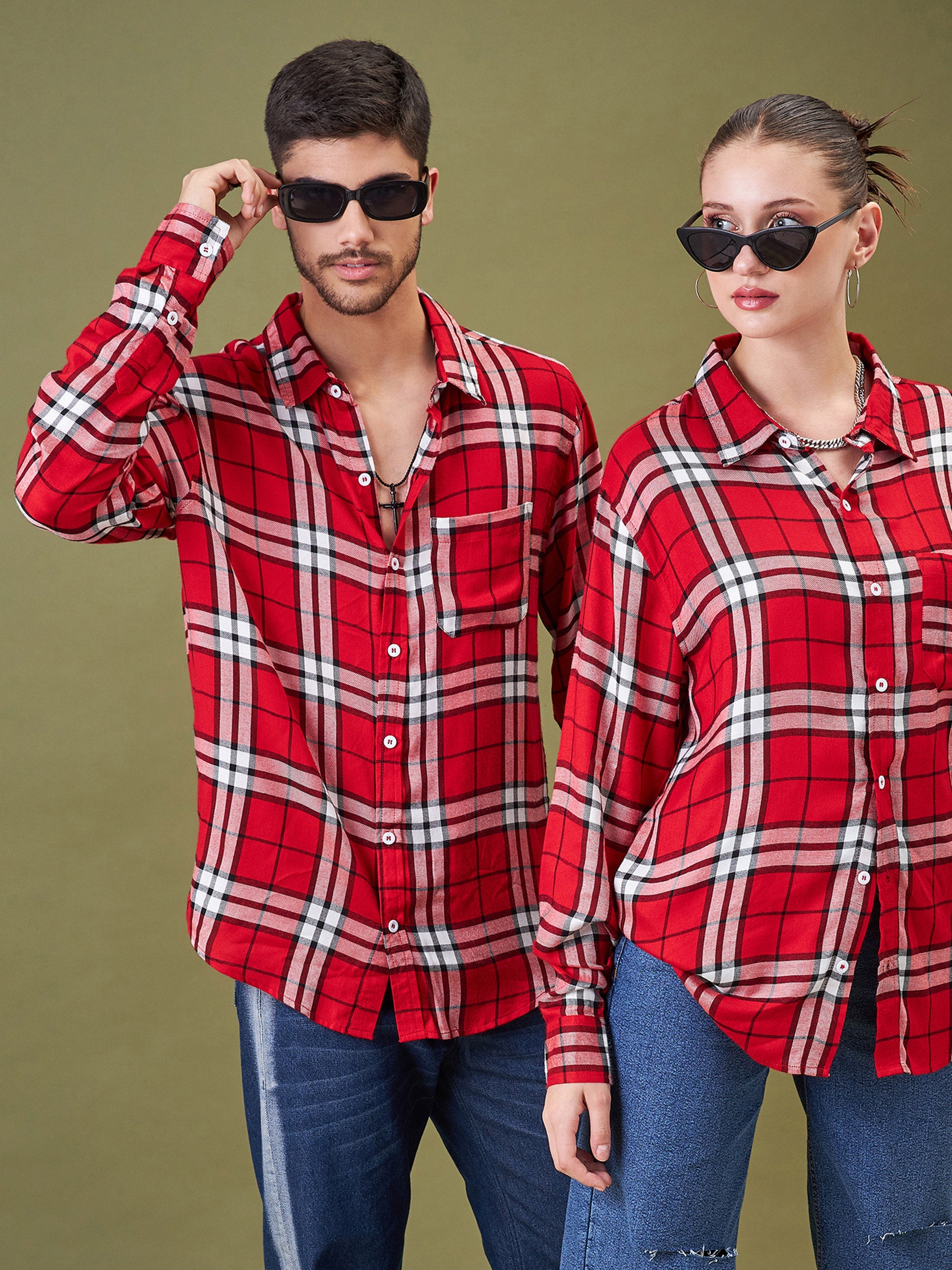 Unisex Red & White Check NEW YORKER Oversized Shirt - MASCLN SASSAFRAS
