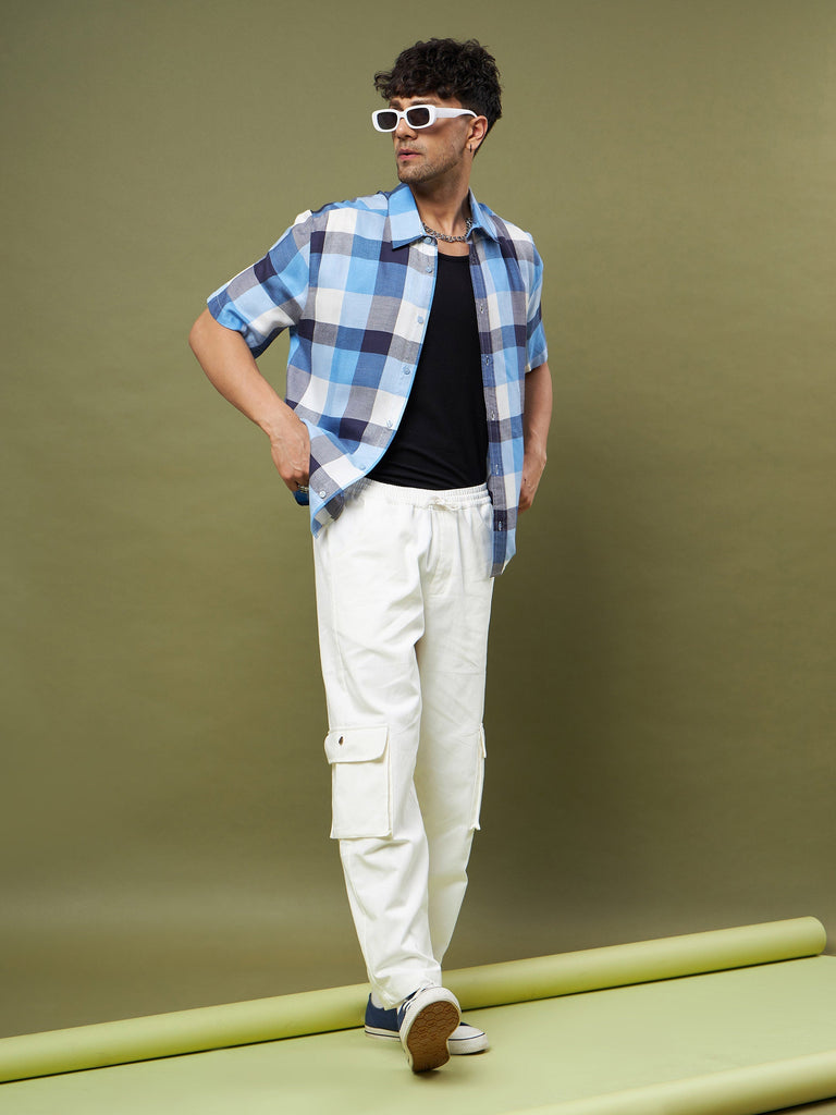 Men's Blue & Navy Check Half Sleeve Relax Fit Shirt