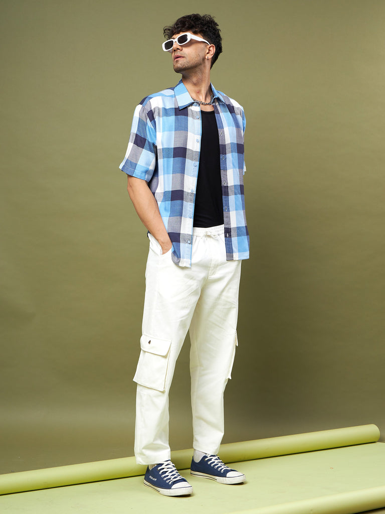Men's Blue & Navy Check Half Sleeve Relax Fit Shirt