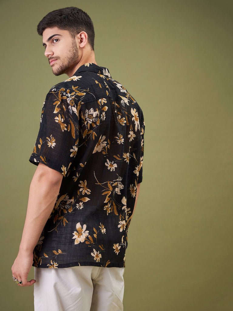 Unisex Black Floral Relax Fit Shirt