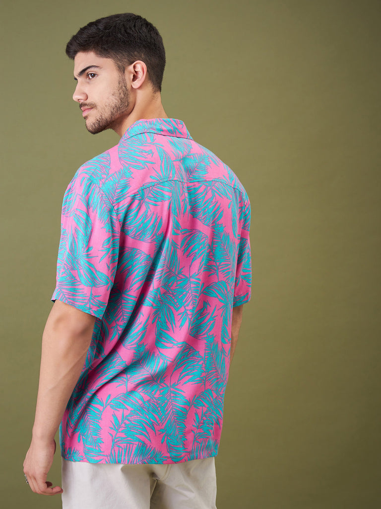 Unisex Fuchsia & Green Tropical Floral Relax Fit Shirt
