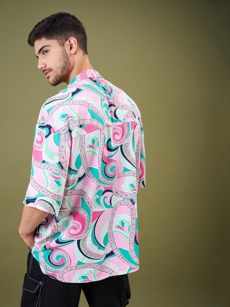Men's Pink & Green Tropical Floral Oversized Shirt