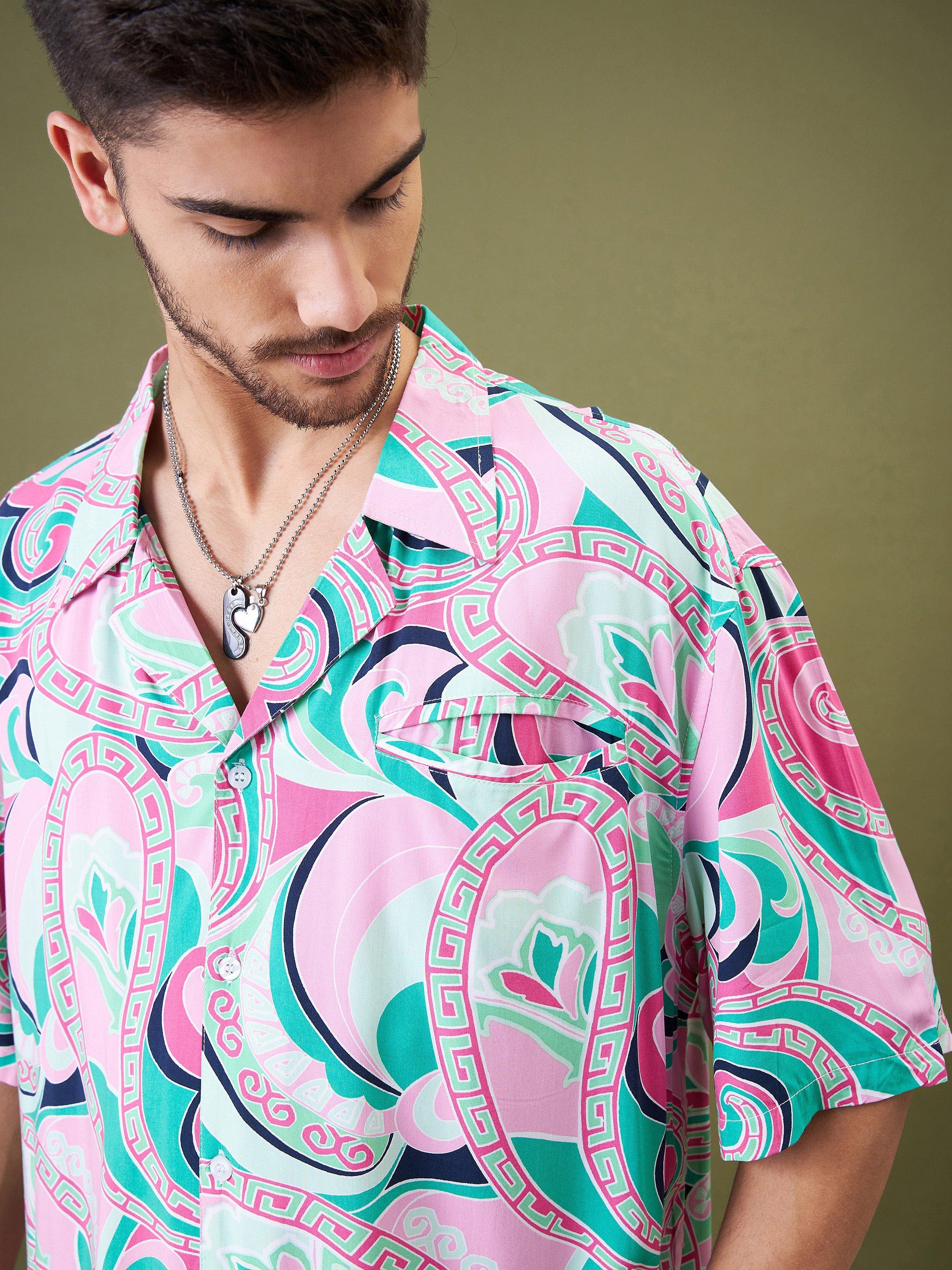 mens pink floral dress shirt Canclini Pink Floral Print Shirt