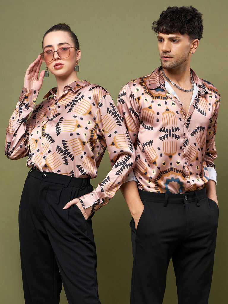 Unisex Brown & Black Satin Relax Fit Shirt