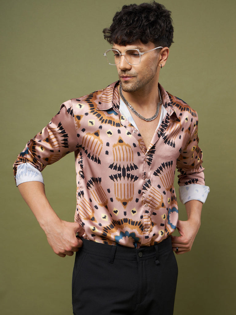 Unisex Brown & Black Satin Relax Fit Shirt