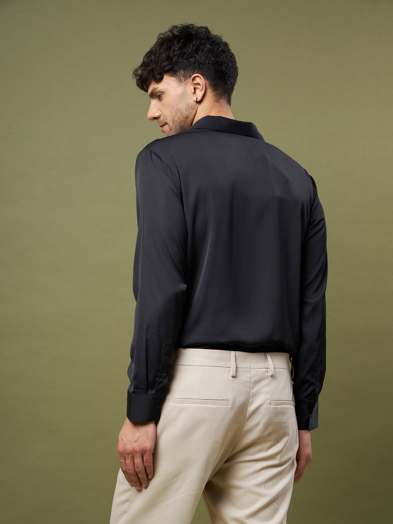 Unisex Black Satin Relax Fit Shirt