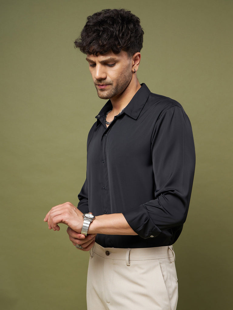 Unisex Black Satin Relax Fit Shirt