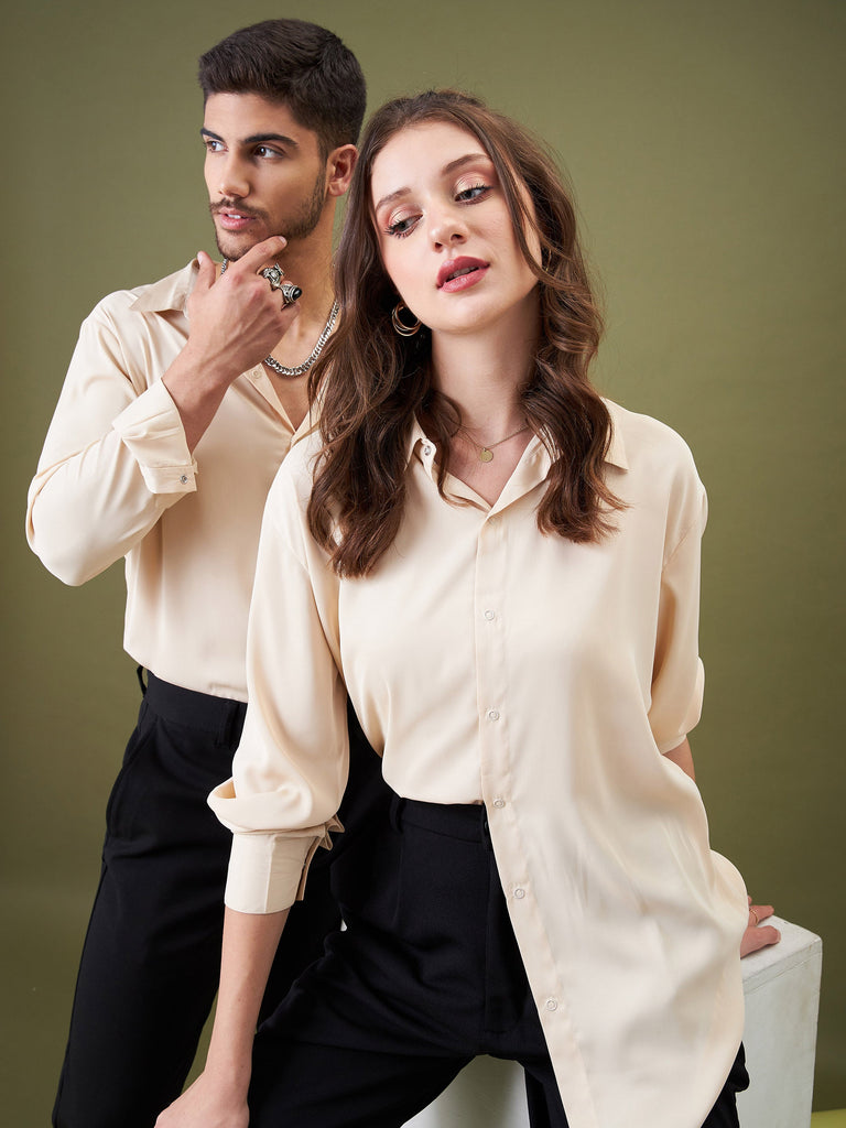 Unisex Beige Satin Relax Fit Shirt