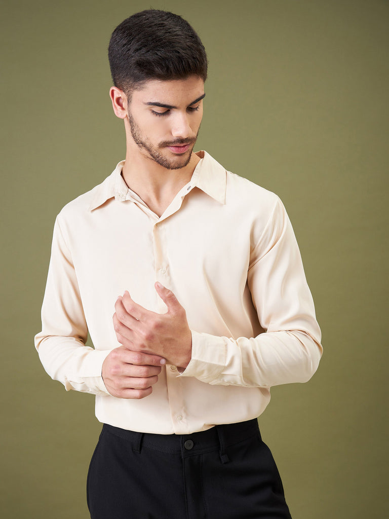 Unisex Beige Satin Relax Fit Shirt