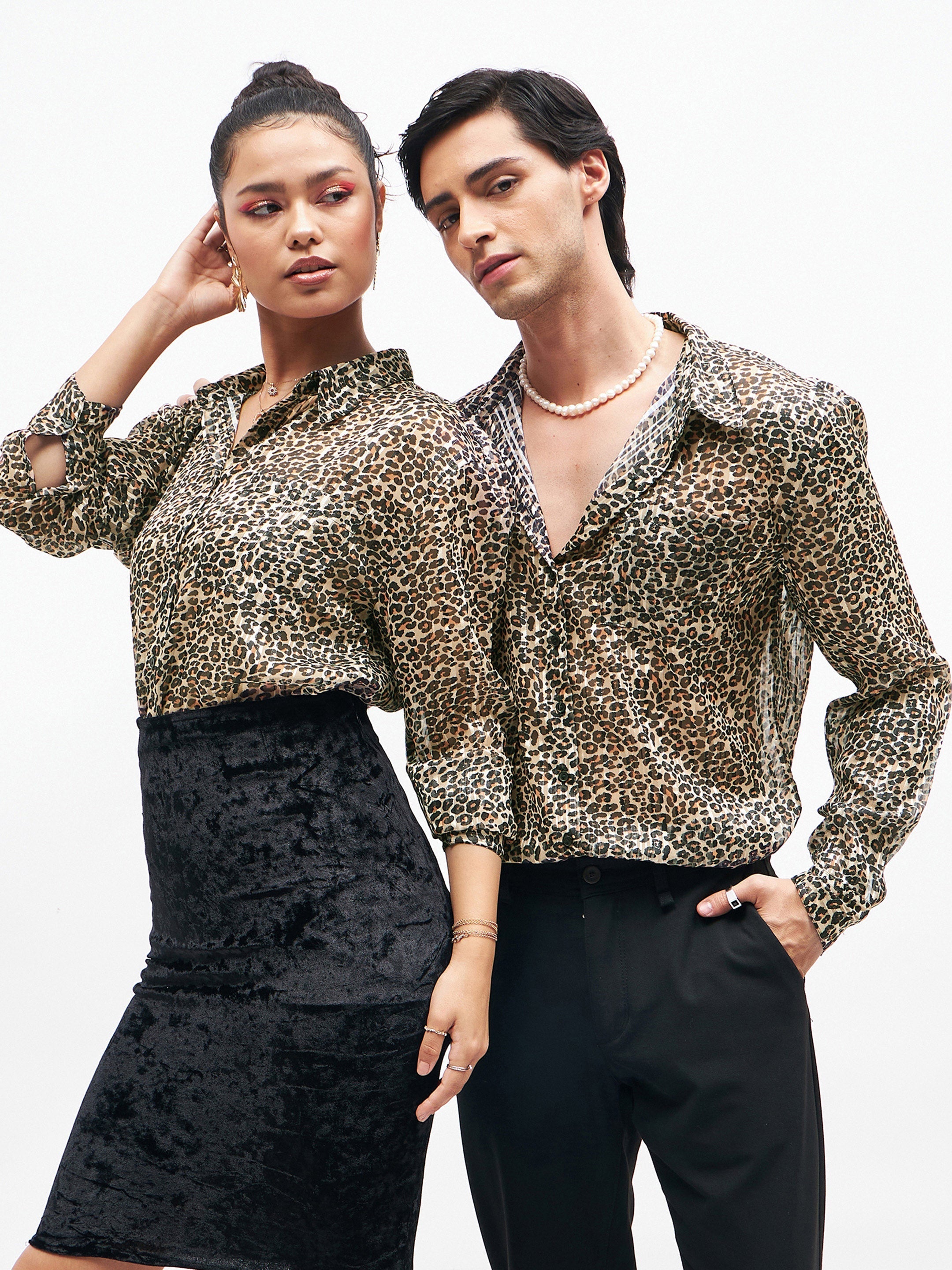 Men's Leopard Print Lurex Party Shirt - MASCLN SASSAFRAS