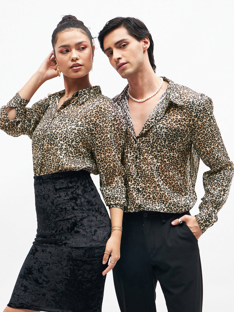 Men's Leopard Print Lurex Party Shirt