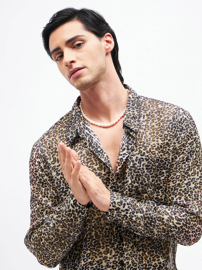 Men's Leopard Print Lurex Party Shirt
