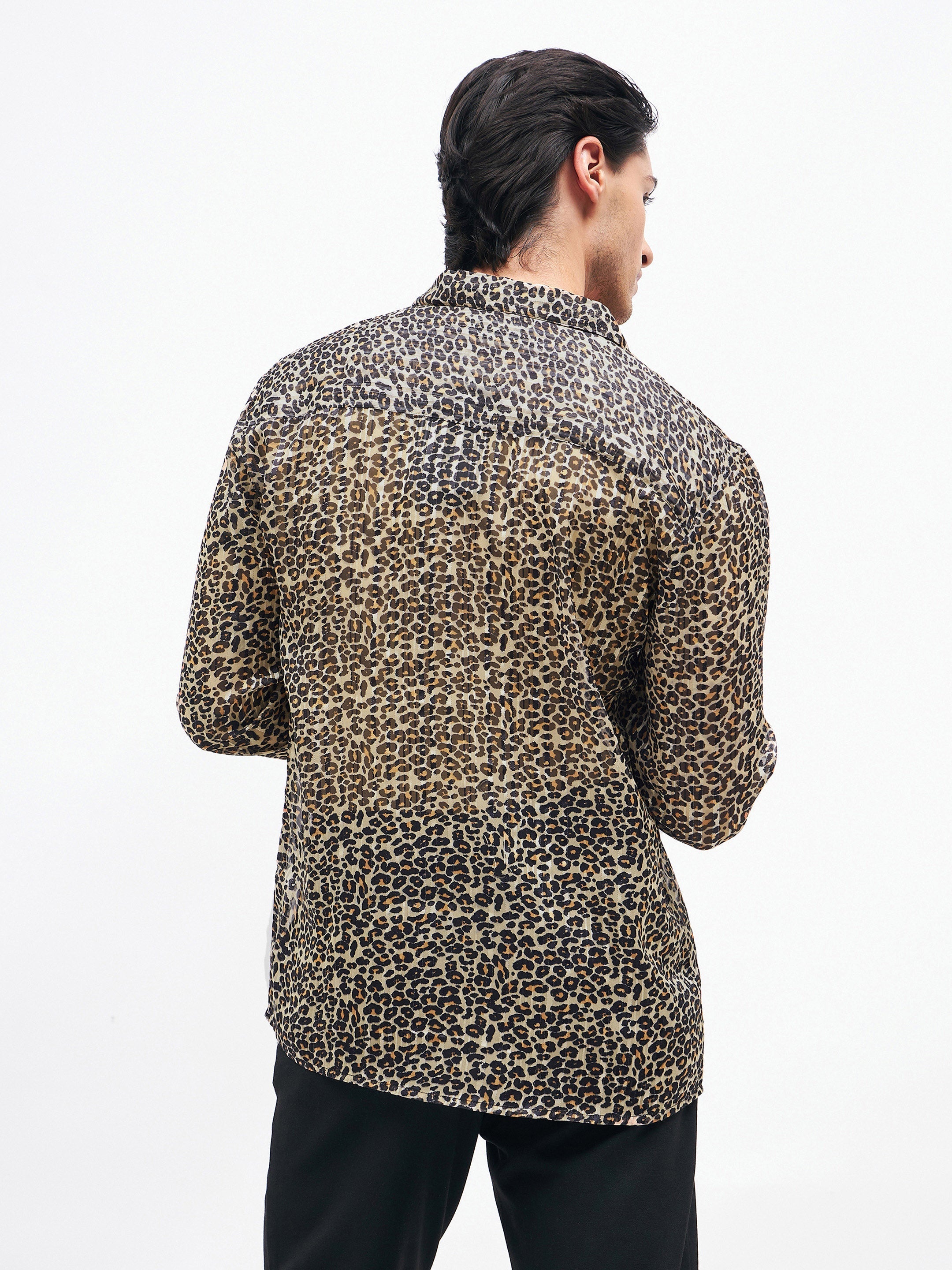 Men's Leopard Print Lurex Party Shirt - MASCLN SASSAFRAS