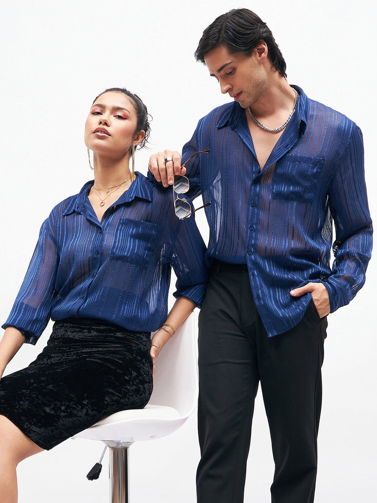 Men's Navy Lurex Party Shirt