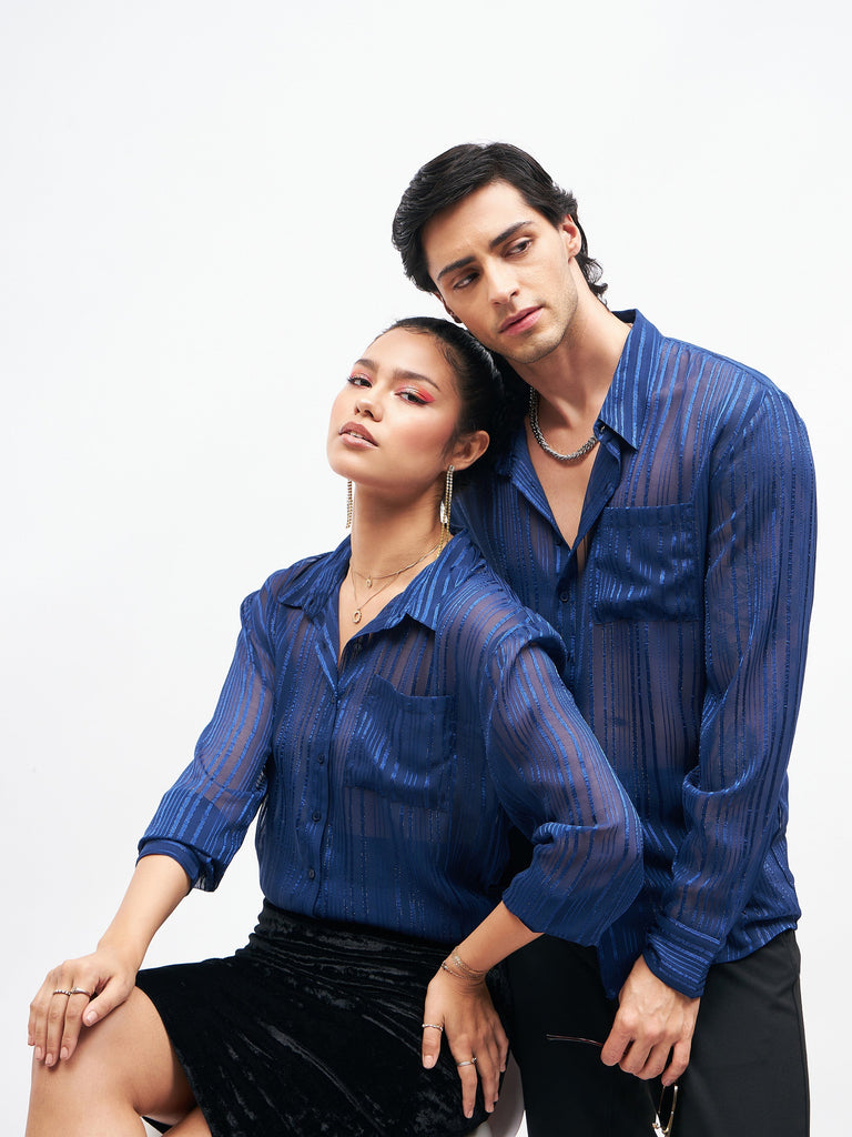 Men's Navy Lurex Party Shirt