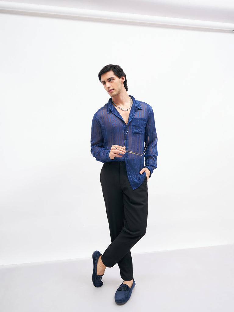 Men's Navy Lurex Party Shirt