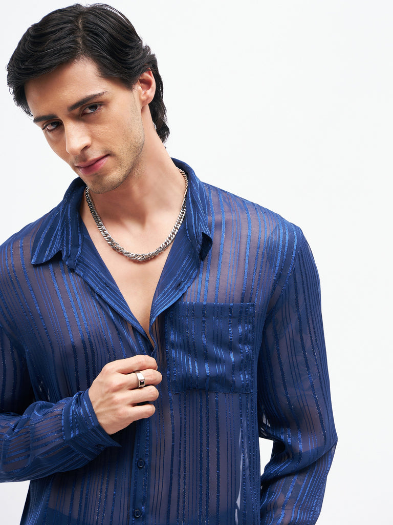 Men's Navy Lurex Party Shirt