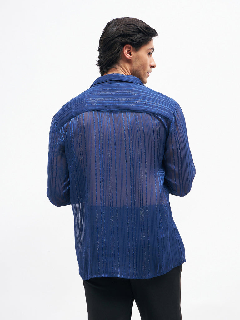 Men's Navy Lurex Party Shirt