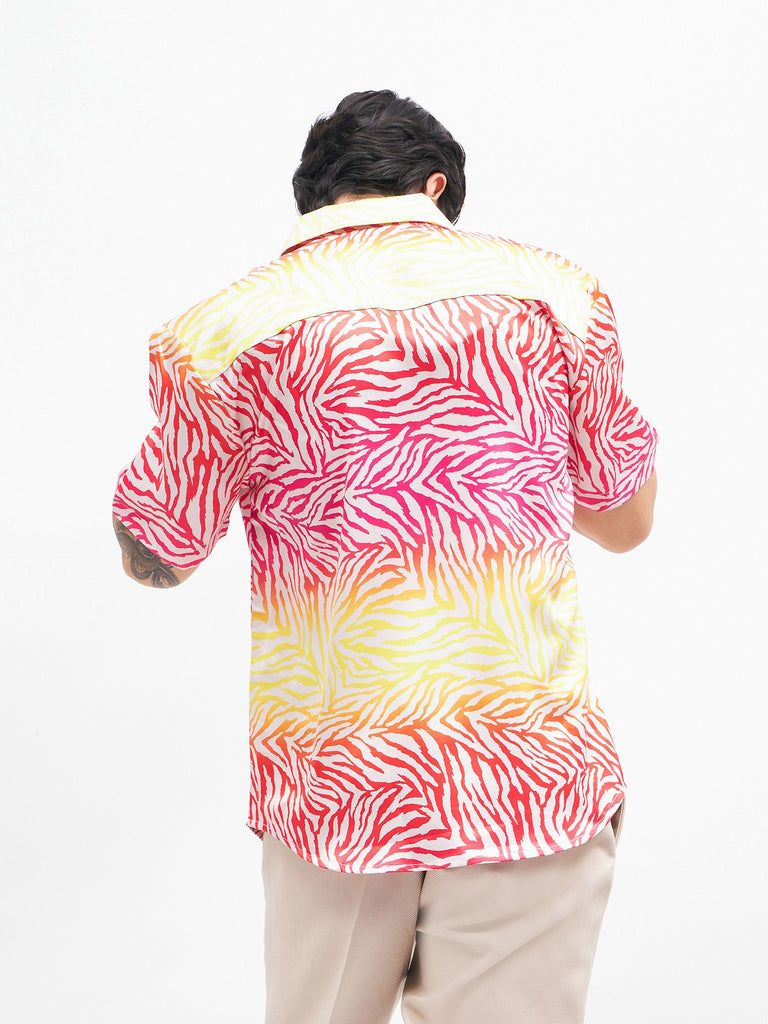 Men's Pink Zebra Short Sleeves Satin Shirt