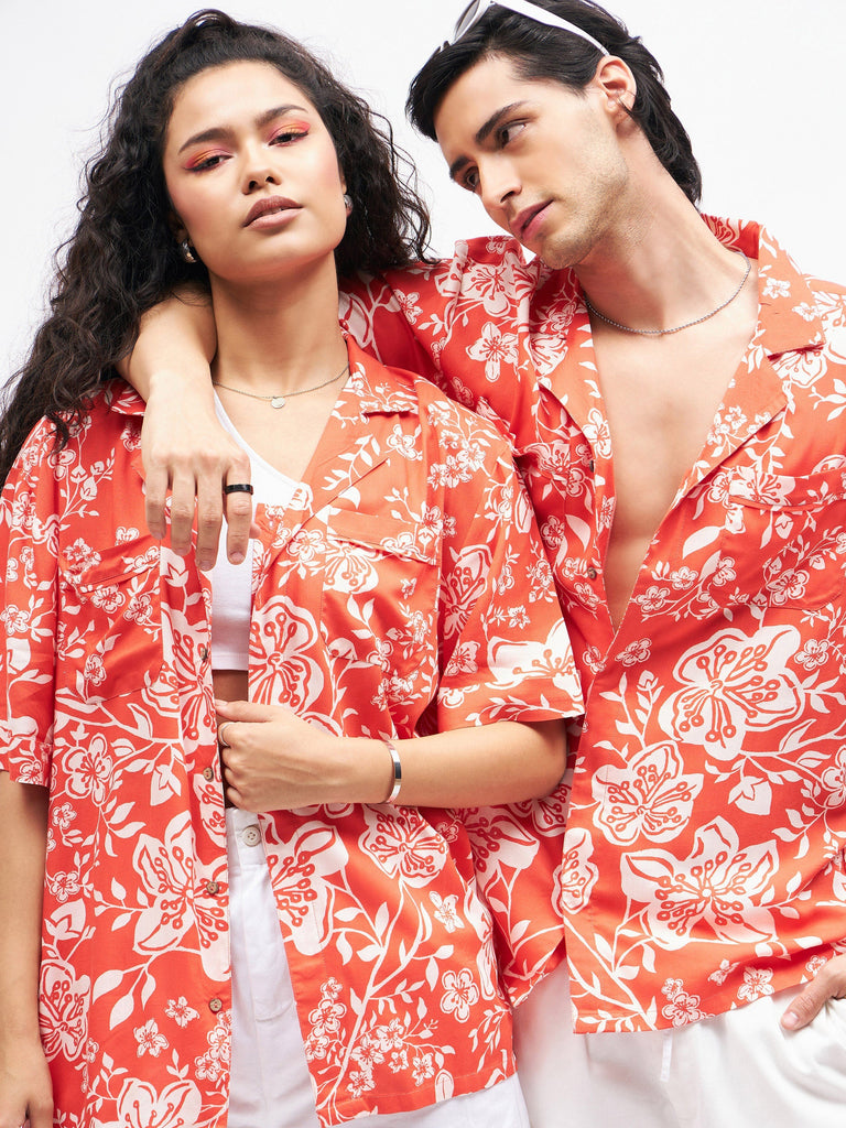 Men's Orange Tropical Short Sleeves Shirt
