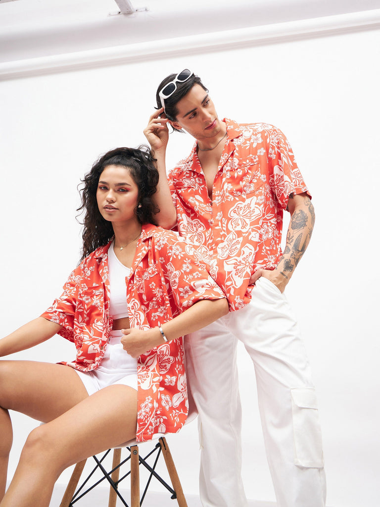 Men's Orange Tropical Short Sleeves Shirt