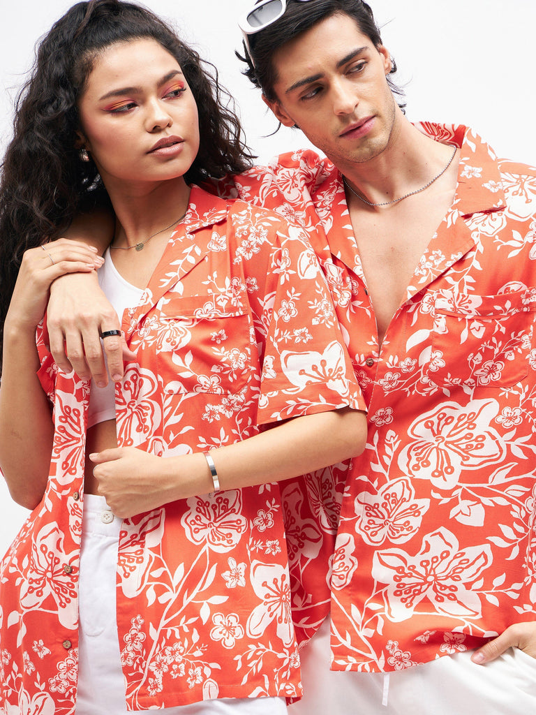 Men's Orange Tropical Short Sleeves Shirt