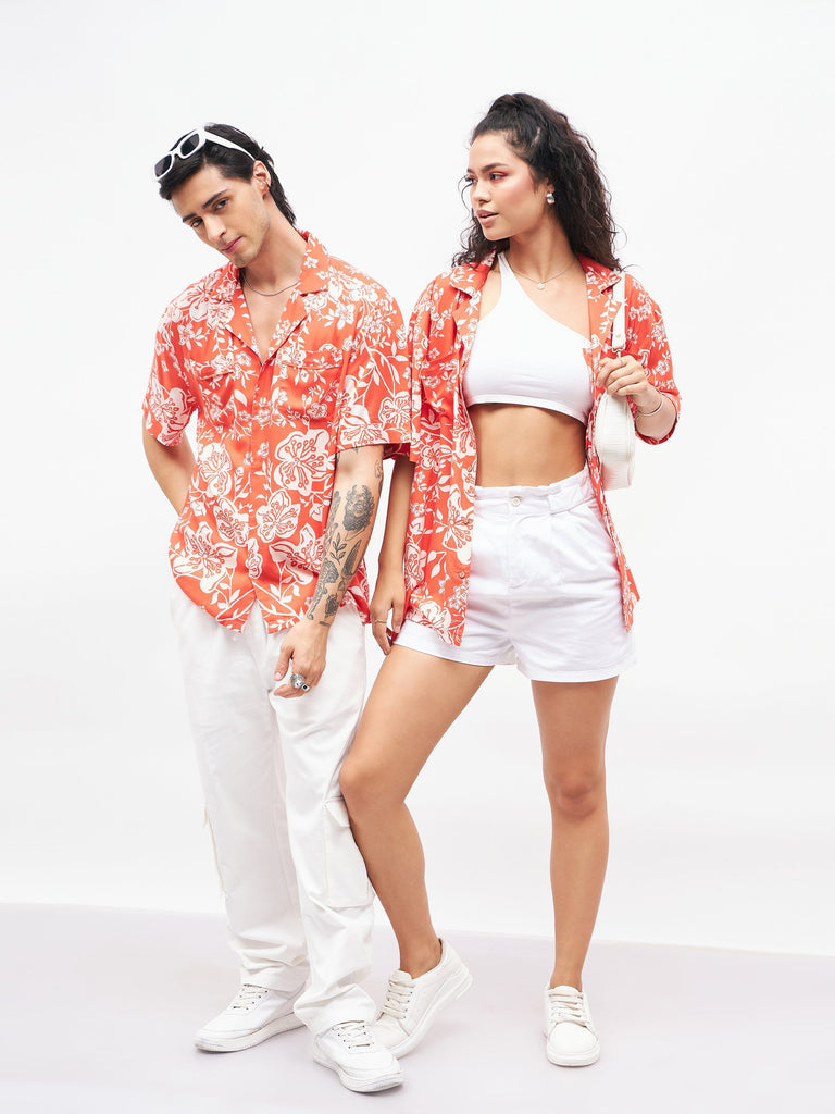 Men's Orange Tropical Short Sleeves Shirt
