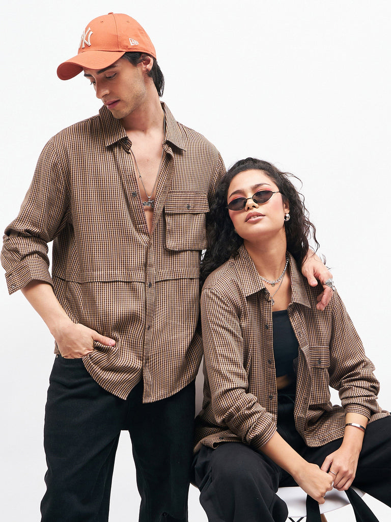 Men's Brown Check Oversized Shirt