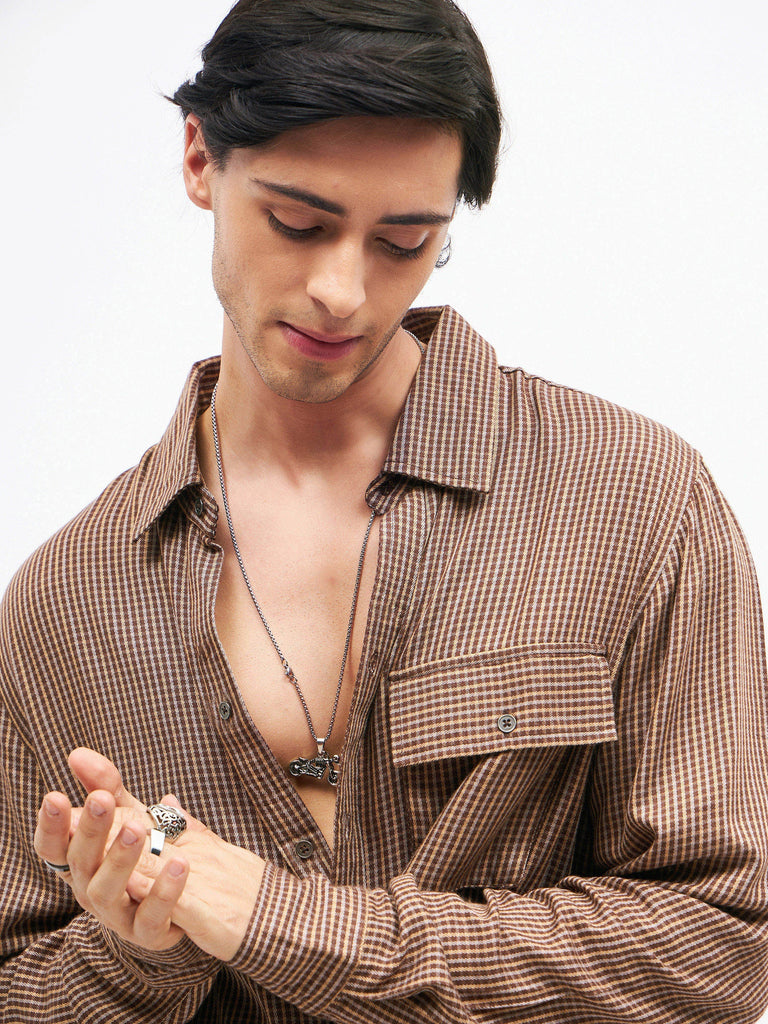 Men's Brown Check Oversized Shirt