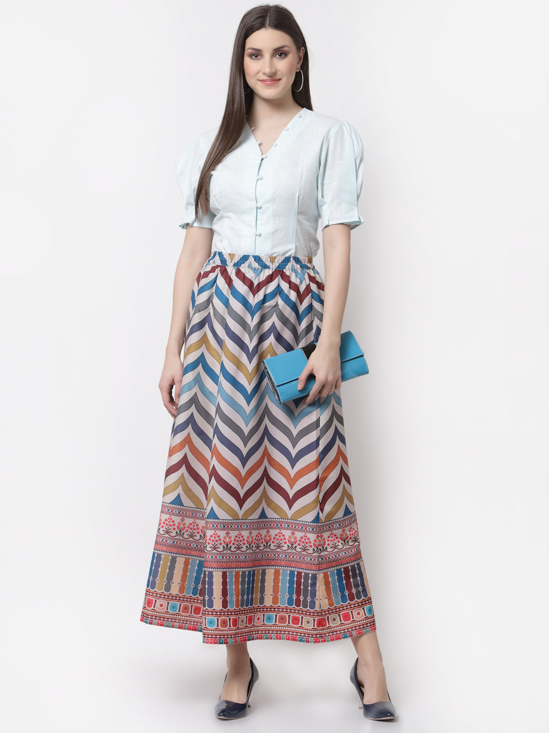 Women's Stylish Silk blend Printed Long Skirt  - Myshka