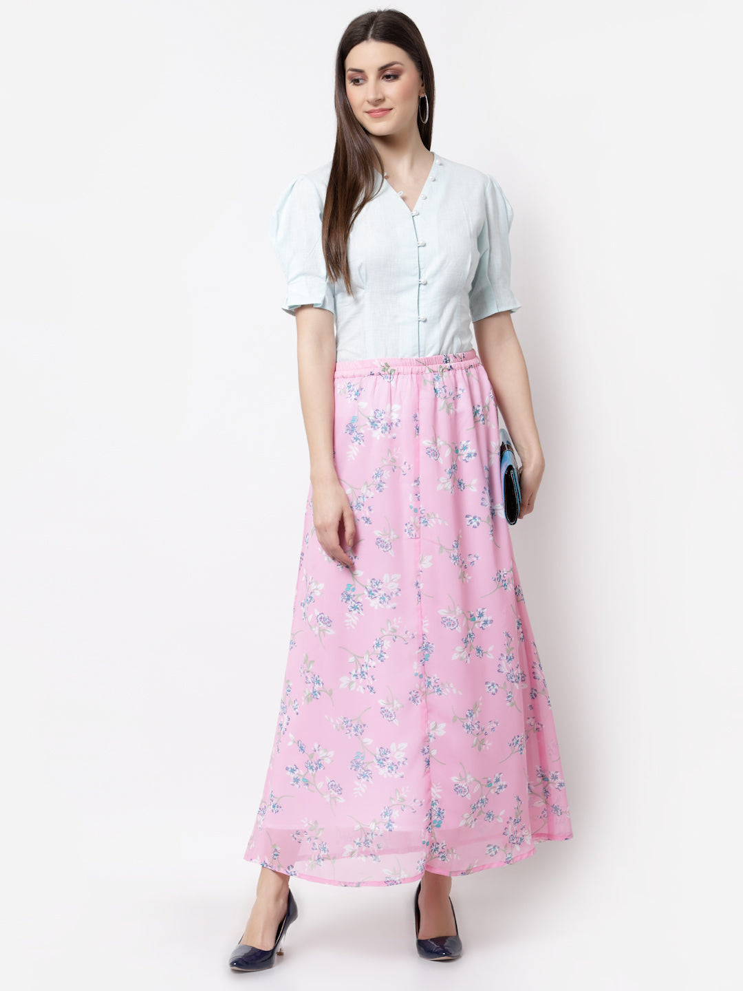 Women's Stylish Georgette Printed Long Skirt  - Myshka