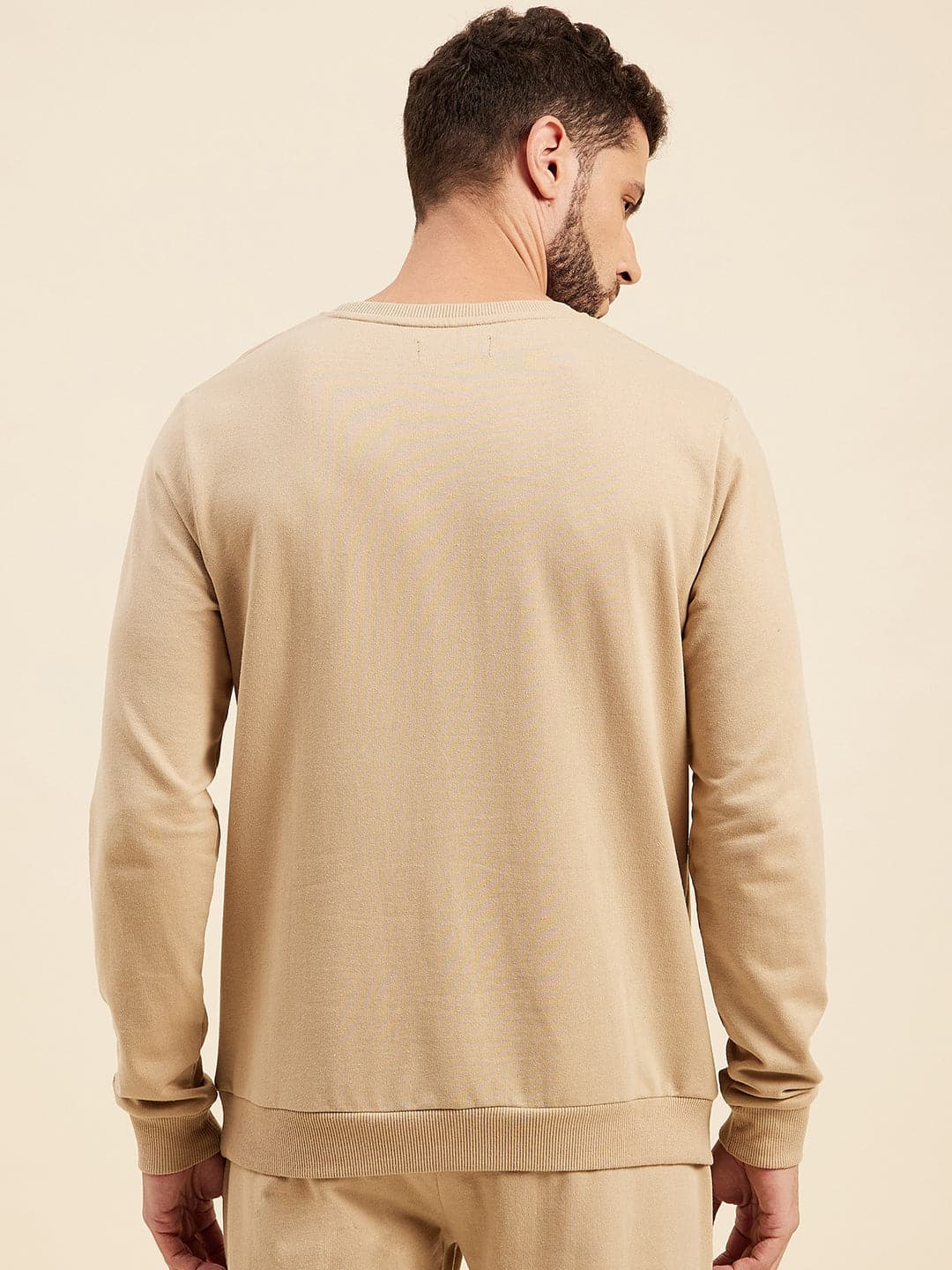 Men's Beige Line Printed Sweatshirt - LYUSH-MASCLN