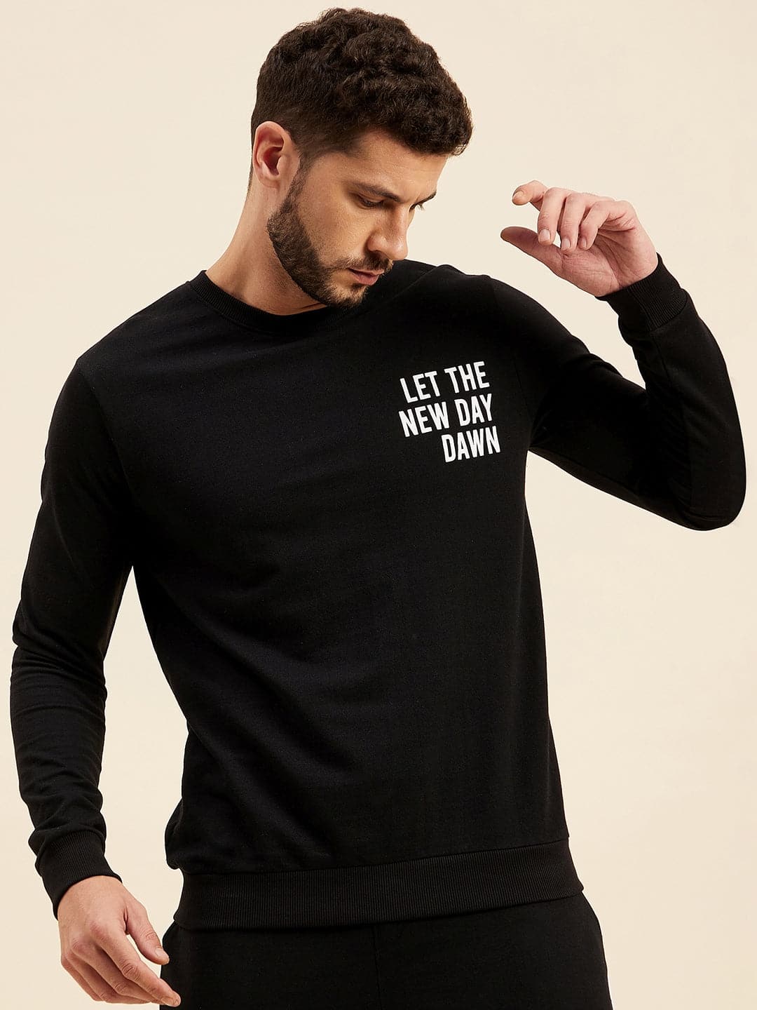 Men's Black LET THE NEW DAY DAWN Print Sweatshirt - LYUSH-MASCLN