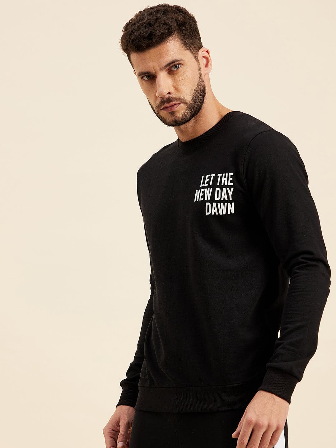Men's Black LET THE NEW DAY DAWN Print Sweatshirt - LYUSH-MASCLN