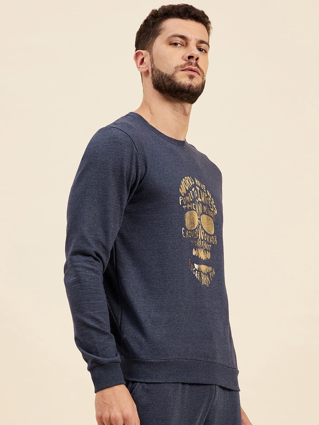 Men's Blue Melange Foil Print Sweatshirt - LYUSH-MASCLN
