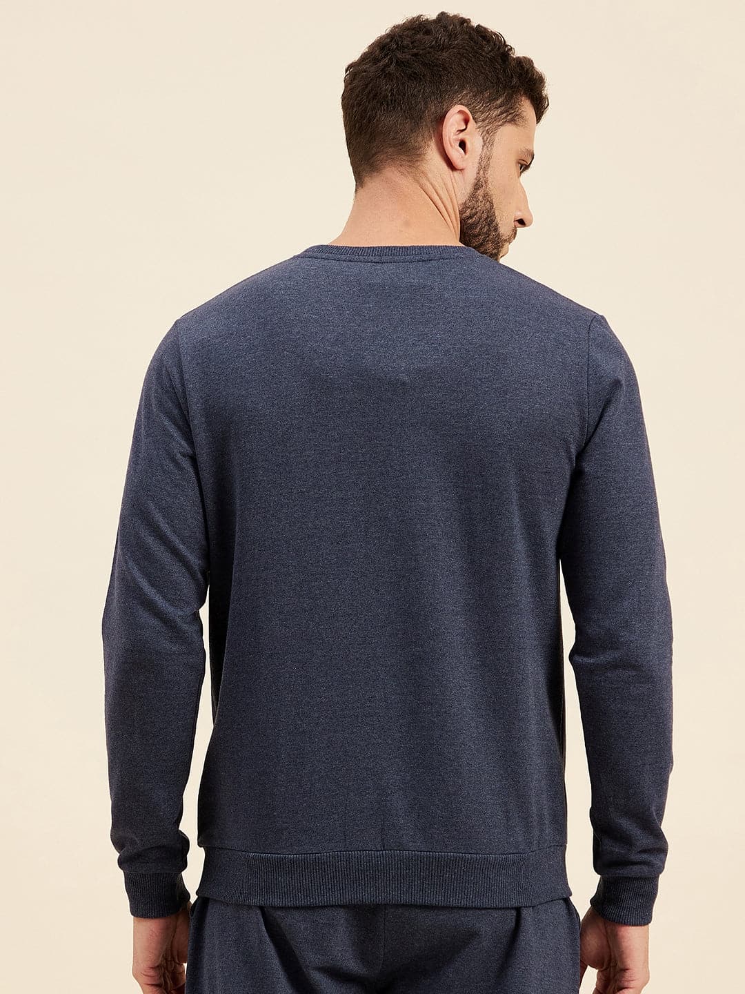 Men's Blue Melange Foil Print Sweatshirt - LYUSH-MASCLN