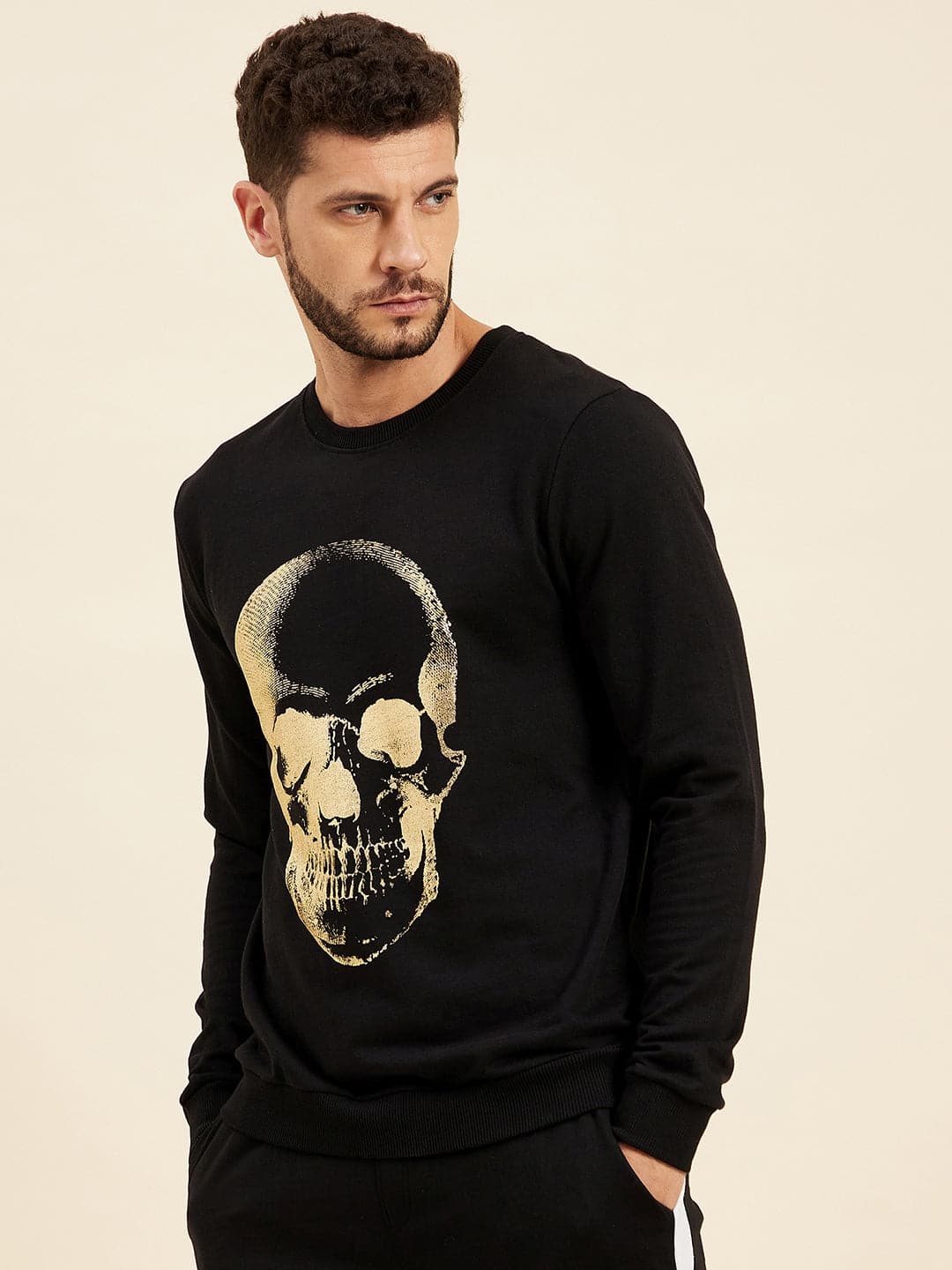 Men's Black Skull Foil Print Sweatshirt - LYUSH-MASCLN
