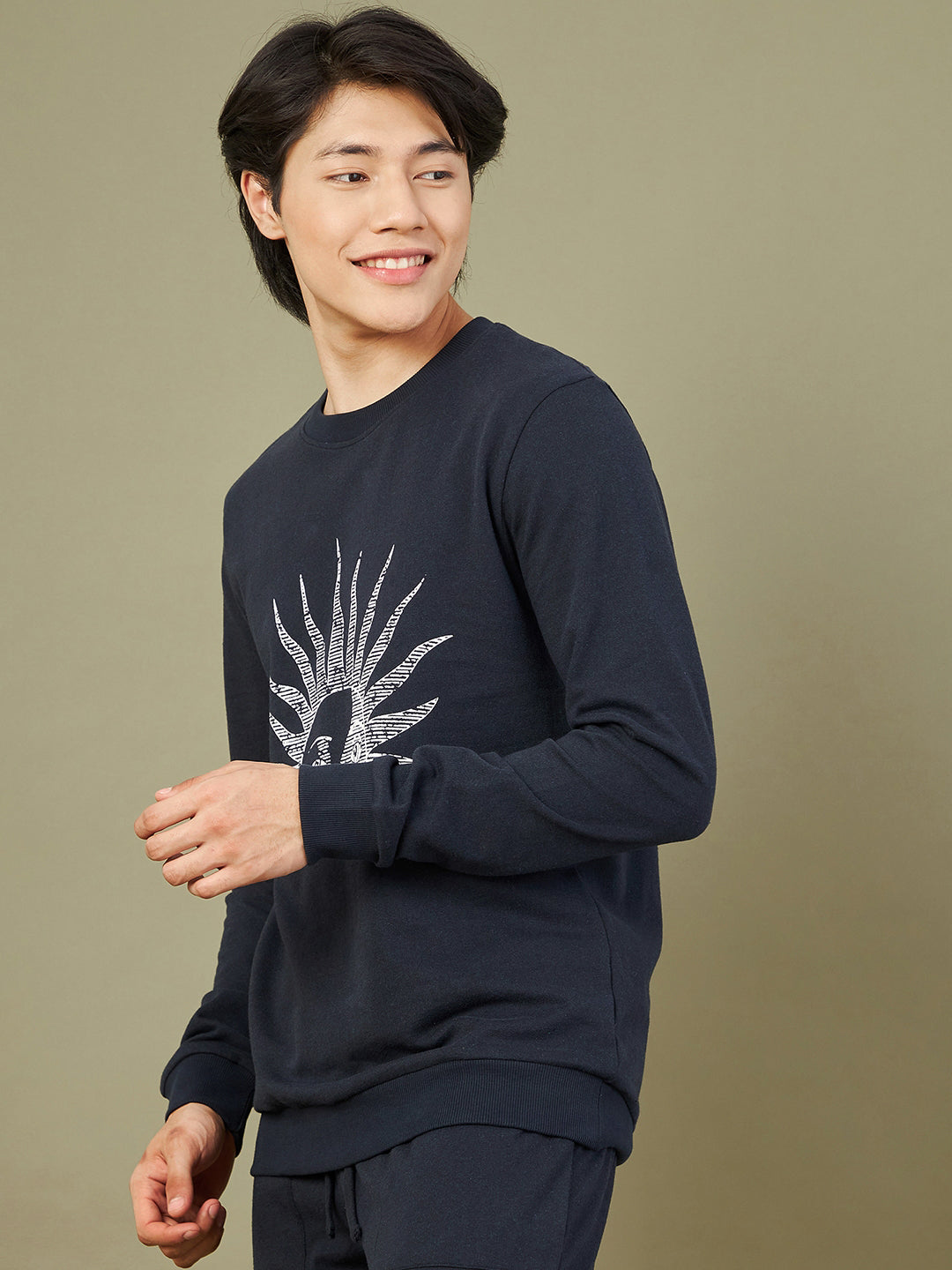 Men's Navy SUN Print Sweatshirt - LYUSH-MASCLN