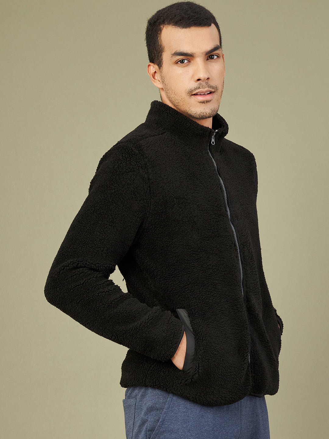 Men's Black Fur Zipper Sweatshirt - LYUSH-MASCLN