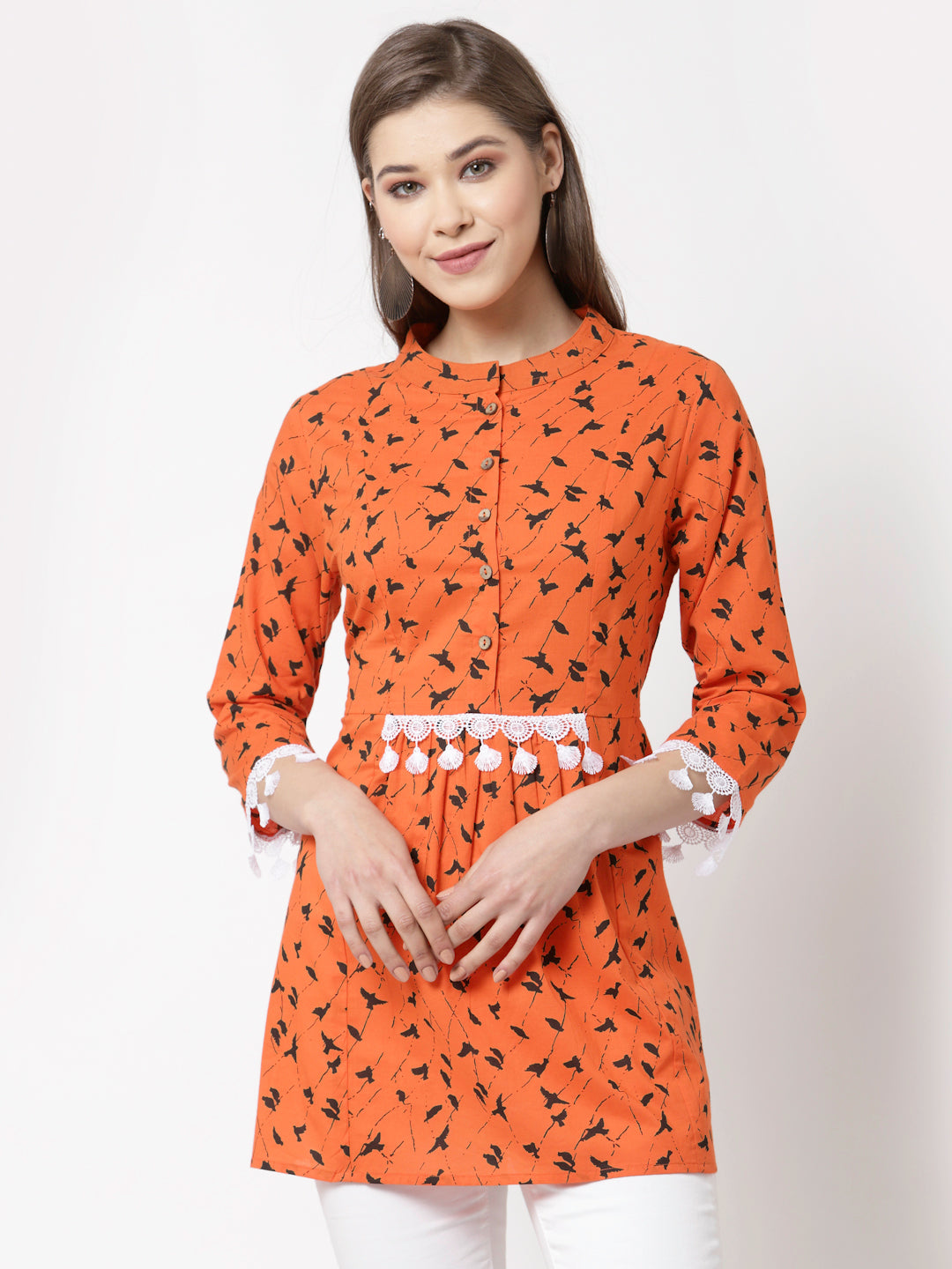 Women  Orange Cotton Printed Tunic by Myshka (1 Pc Set)
