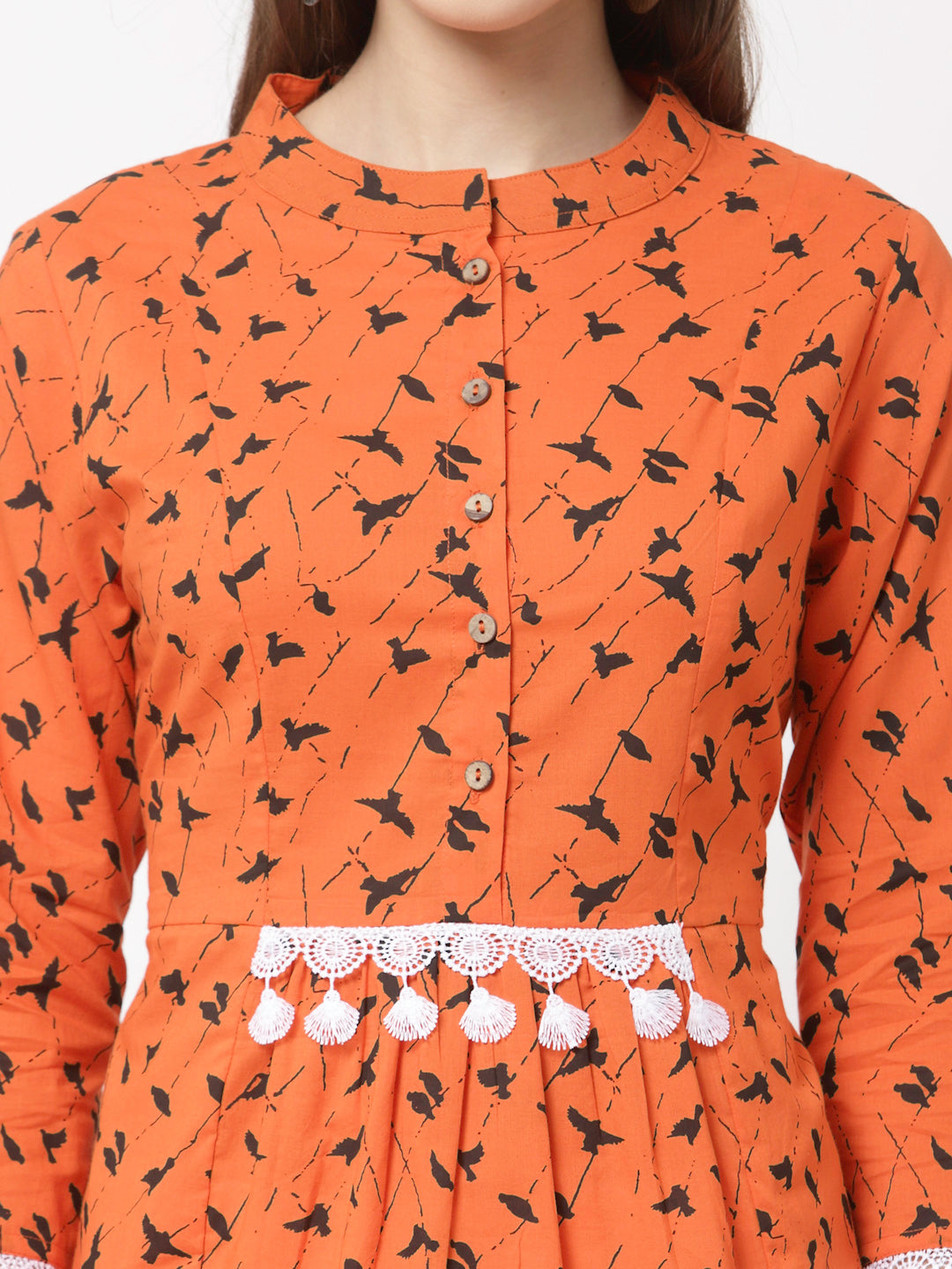 Women  Orange Cotton Printed Tunic by Myshka (1 Pc Set)