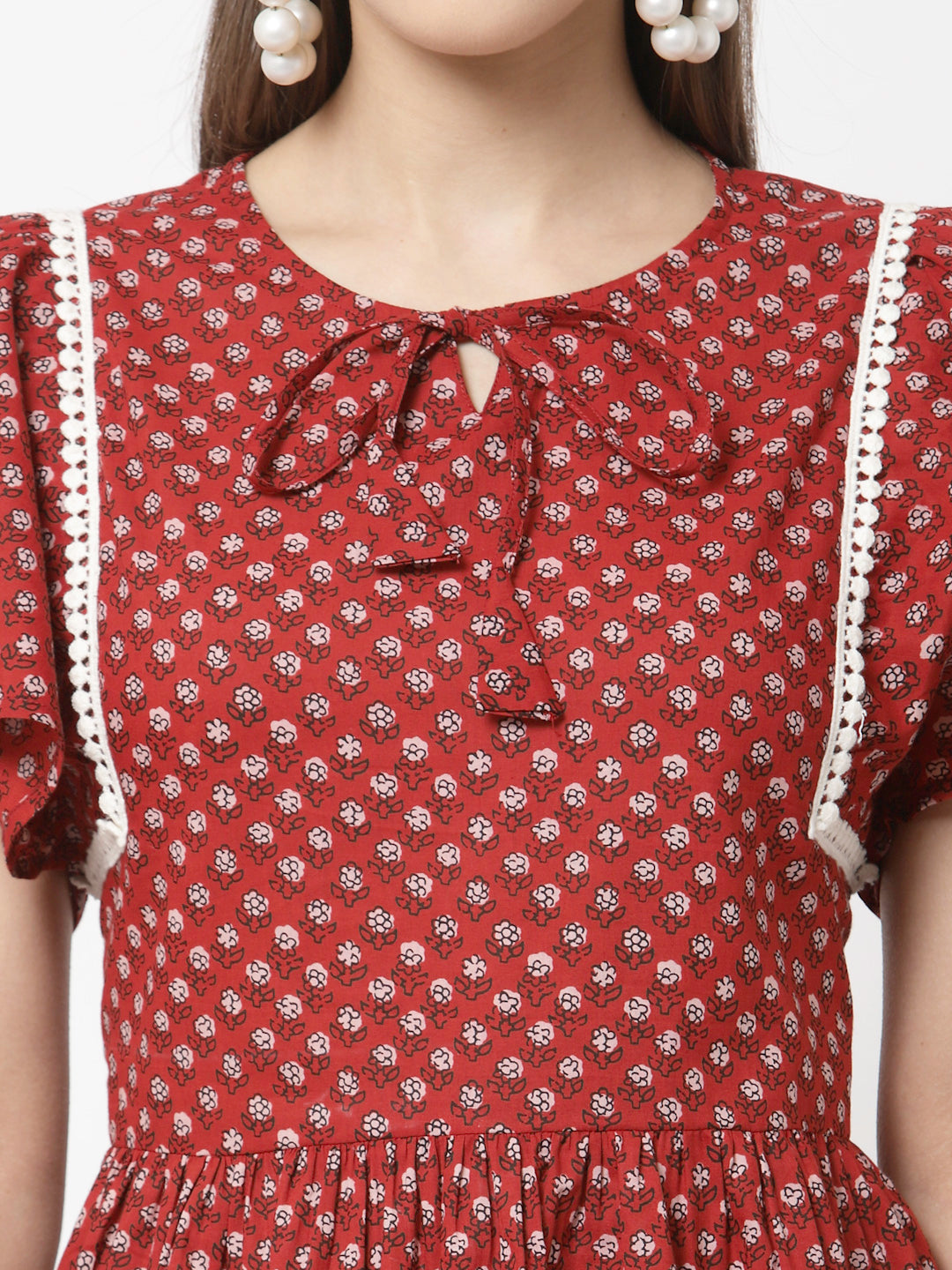 Women Red Coton Printed Cotton Top by Myshka (1 Pc Set)