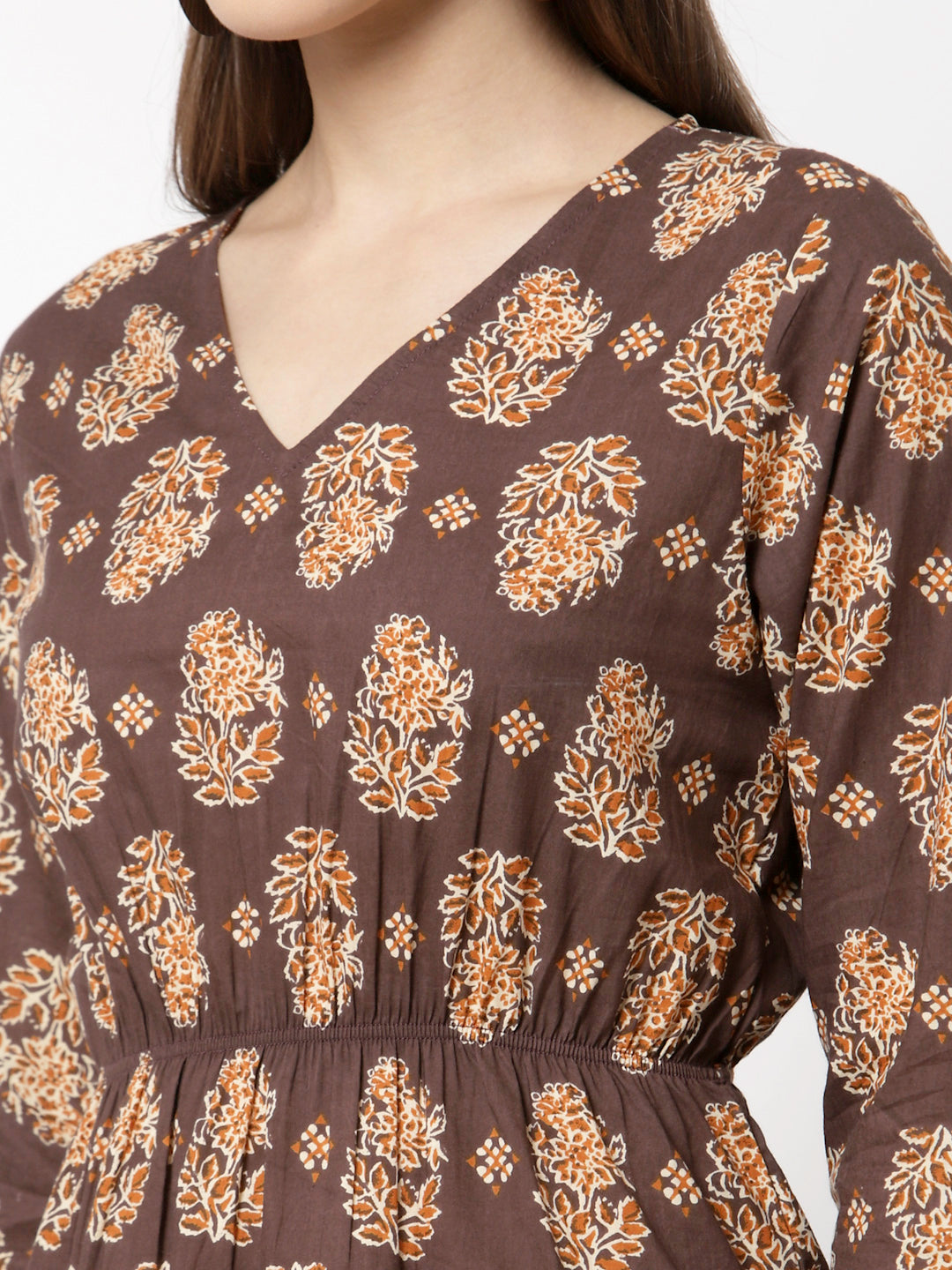 Women Brown Printed Cotton Top by Myshka (1 Pc Set)