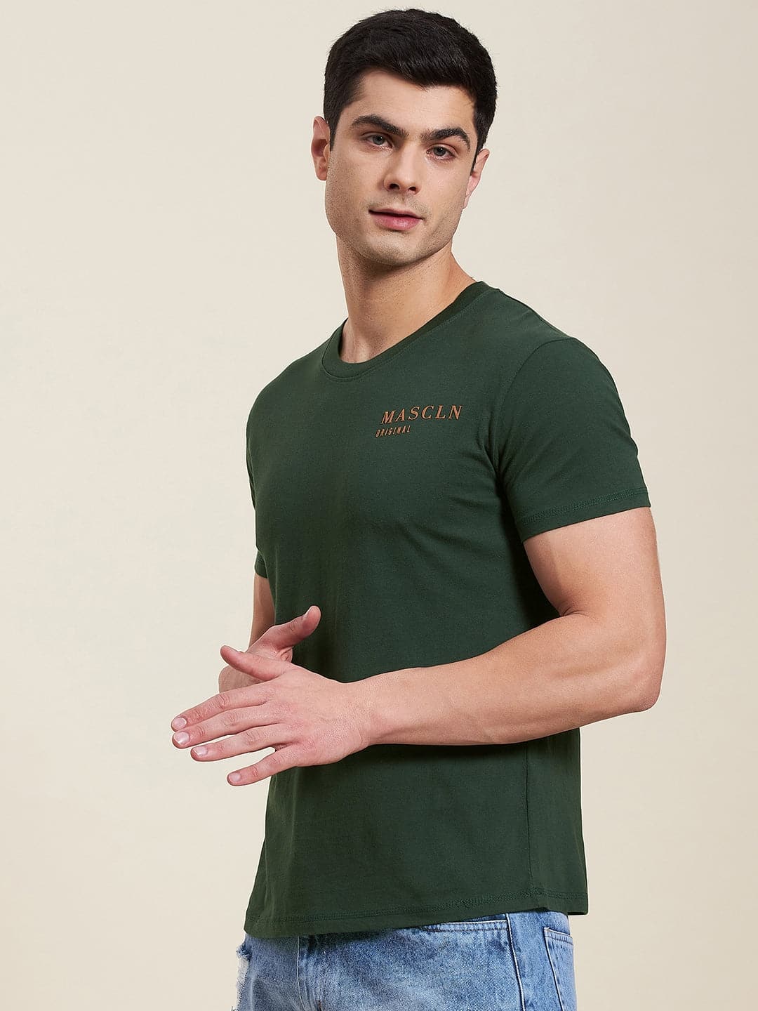 Men's Olive Slim Fit MASCLN ORIGINAL T-Shirt - LYUSH-MASCLN