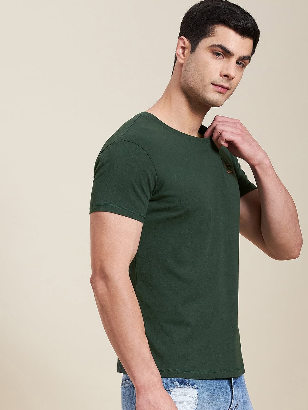 Men's Olive Slim Fit MASCLN ORIGINAL T-Shirt - LYUSH-MASCLN