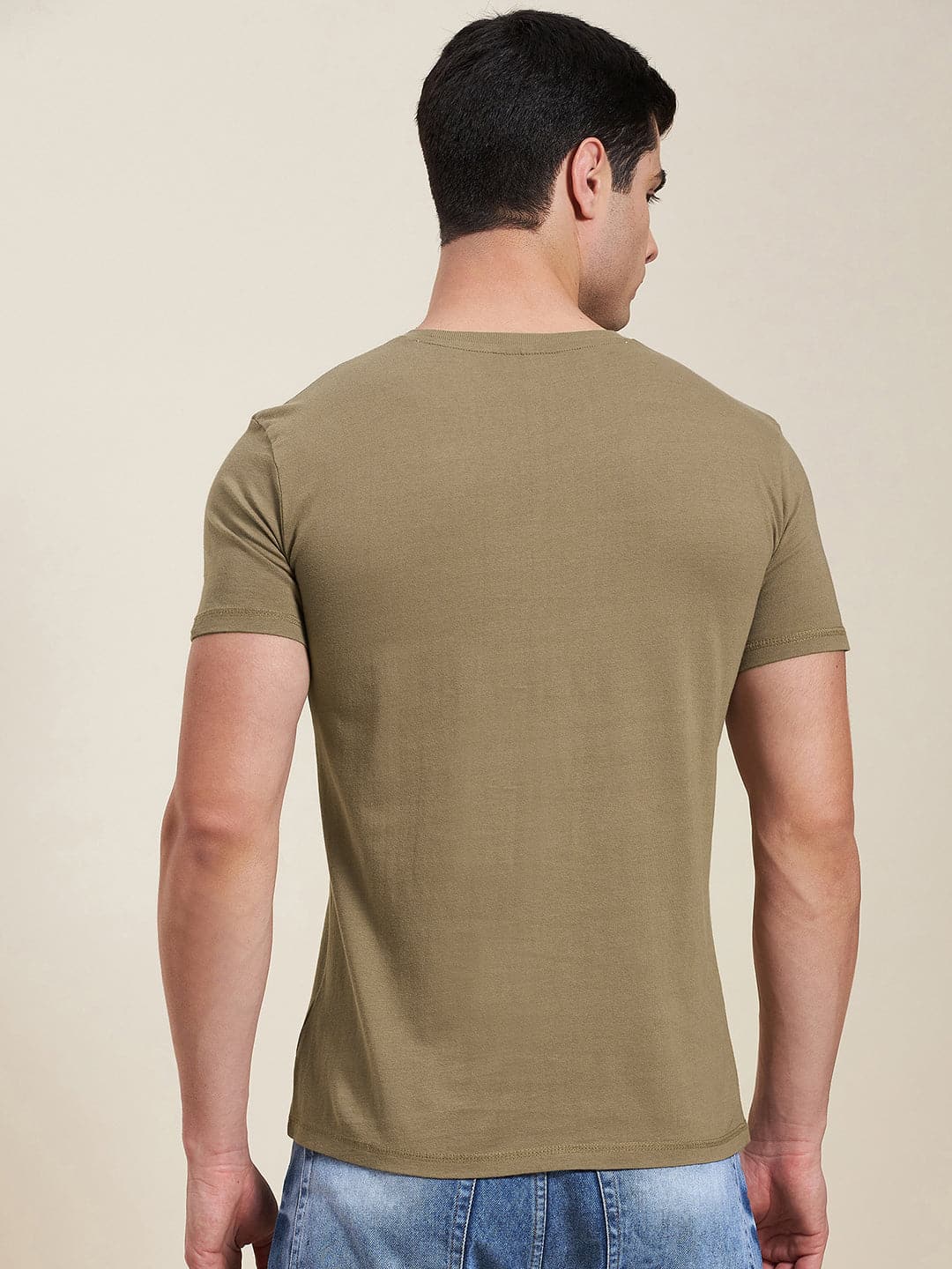 Men's Khaki Eye Print Slim Fit T-Shirt - LYUSH-MASCLN