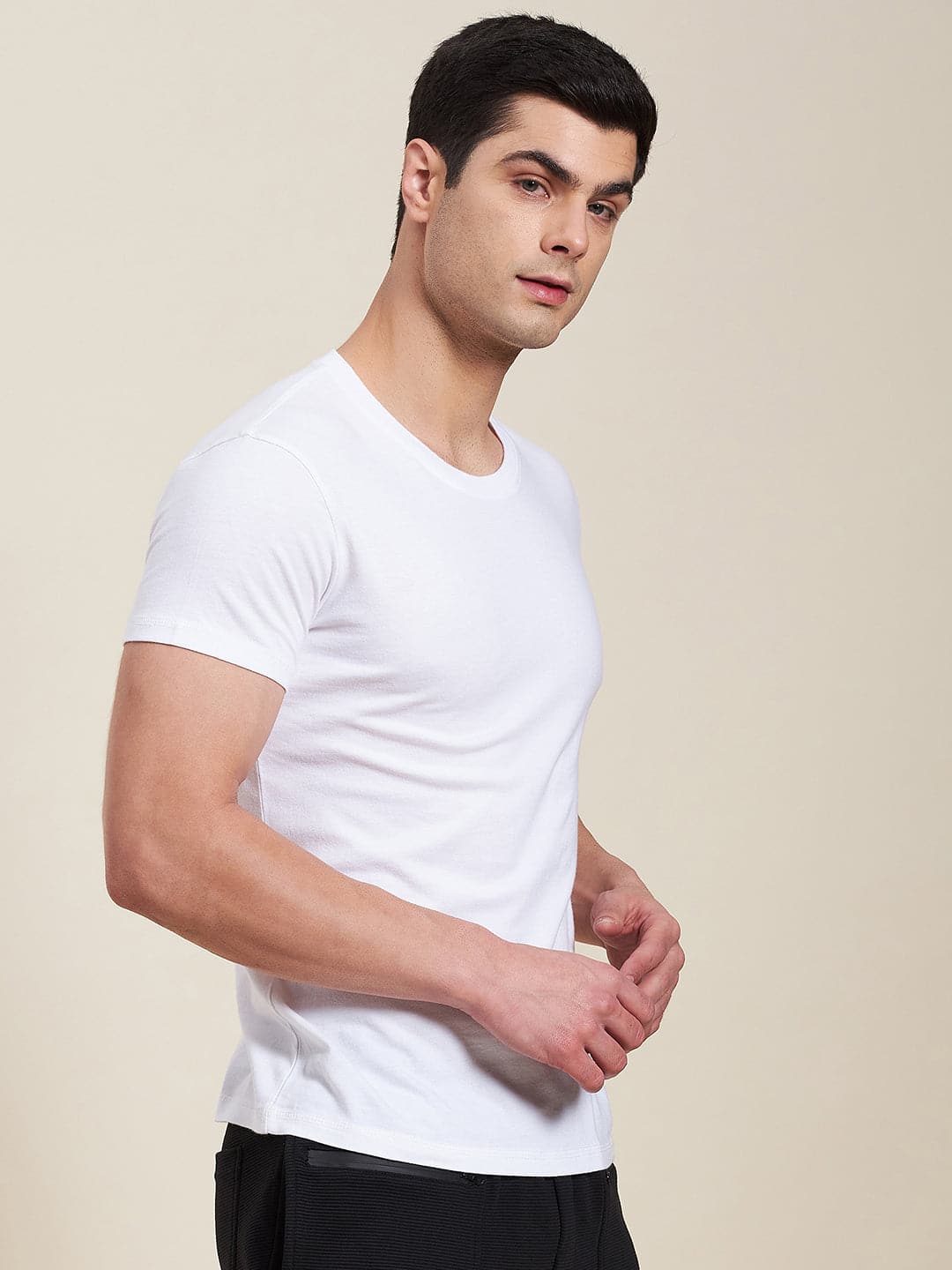 Men's White Slim Fit Back Print MASCLN LogoT-Shirt - LYUSH-MASCLN