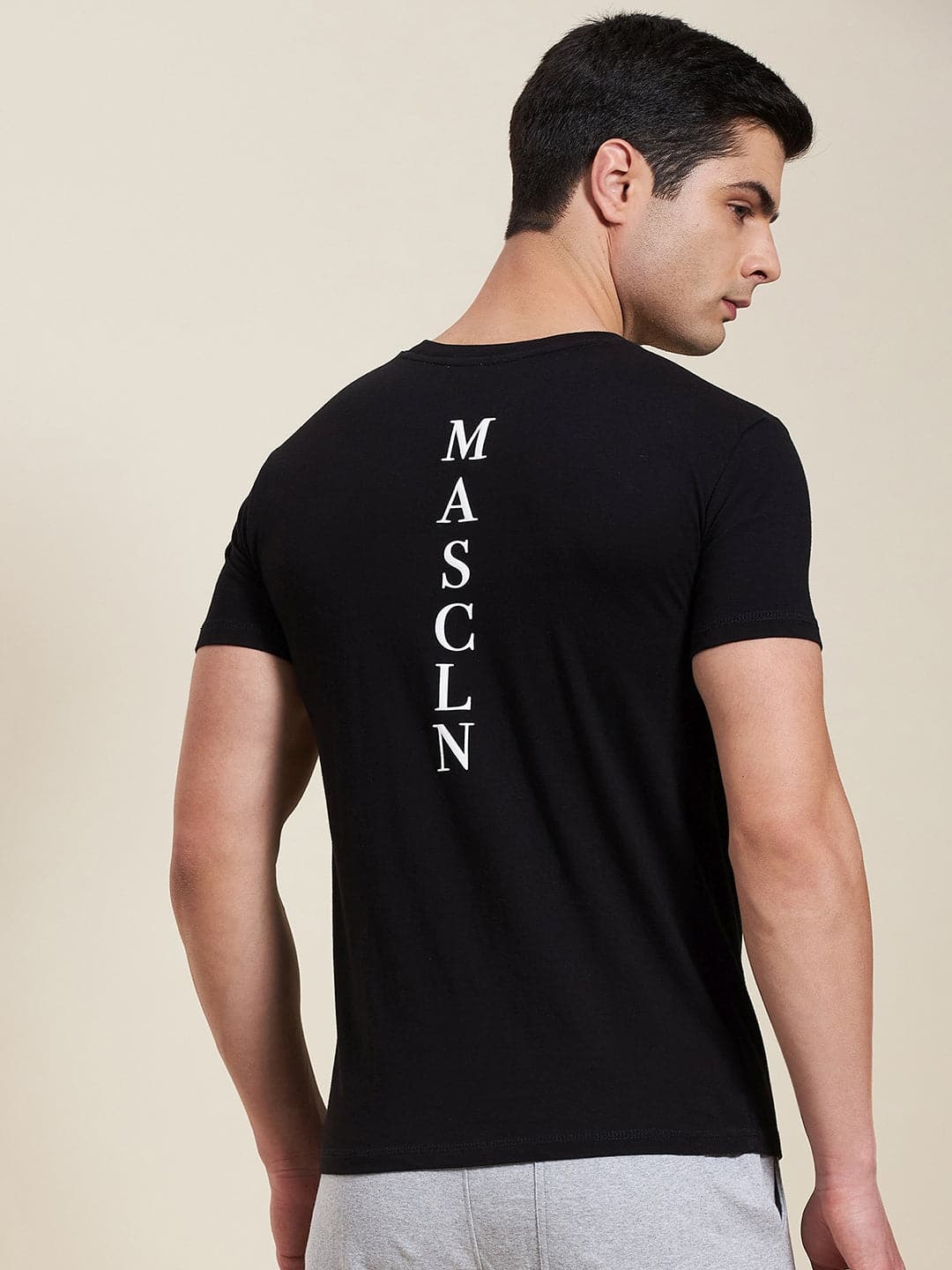 Men's Black Slim Fit Back Print MASCLN Logo T-Shirt - LYUSH-MASCLN