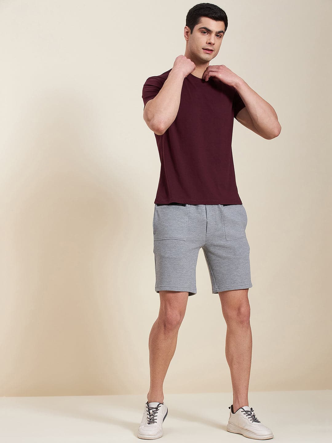 Men's Burgundy Slim Fit Back Printed MASCLN Logo T-Shirt - LYUSH-MASCLN